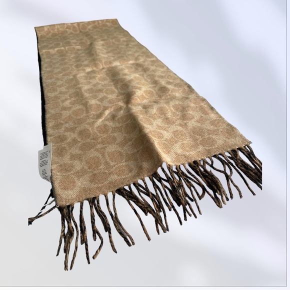 Coach Reversible signature cashmere muffler - brown and black NEW - Picture 2 of 4